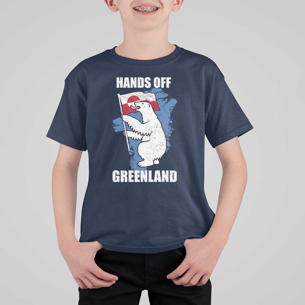 Hands Off Greenland Protest T Shirt For Kid Support Greenland Bear Holding Flag