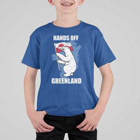 Hands Off Greenland Protest T Shirt For Kid Support Greenland Bear Holding Flag