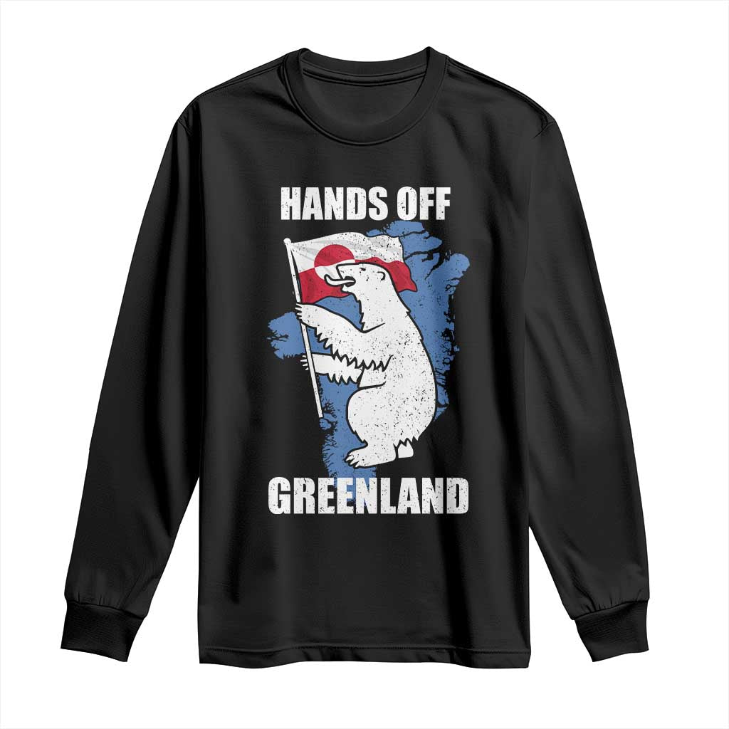 Hands Off Greenland Protest Long Sleeve Shirt Support Greenland Bear Holding Flag