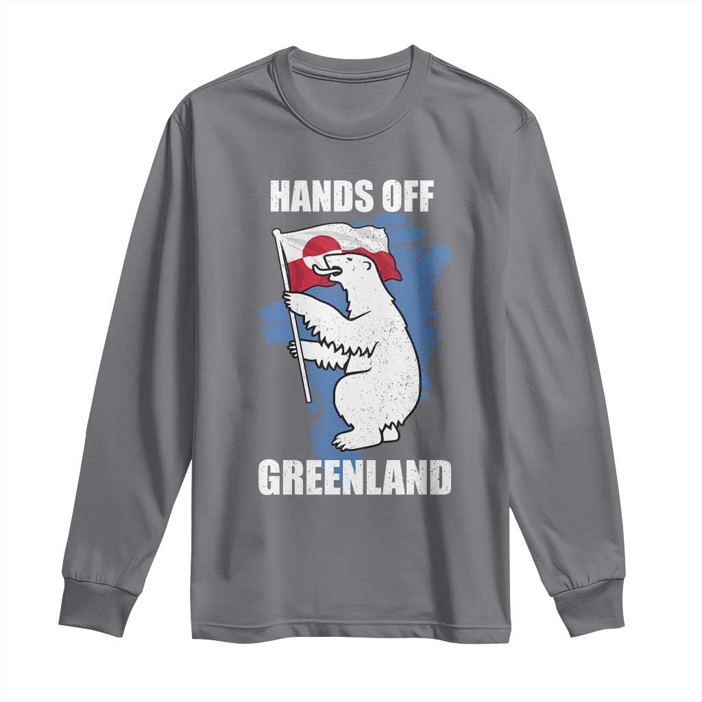 Hands Off Greenland Protest Long Sleeve Shirt Support Greenland Bear Holding Flag