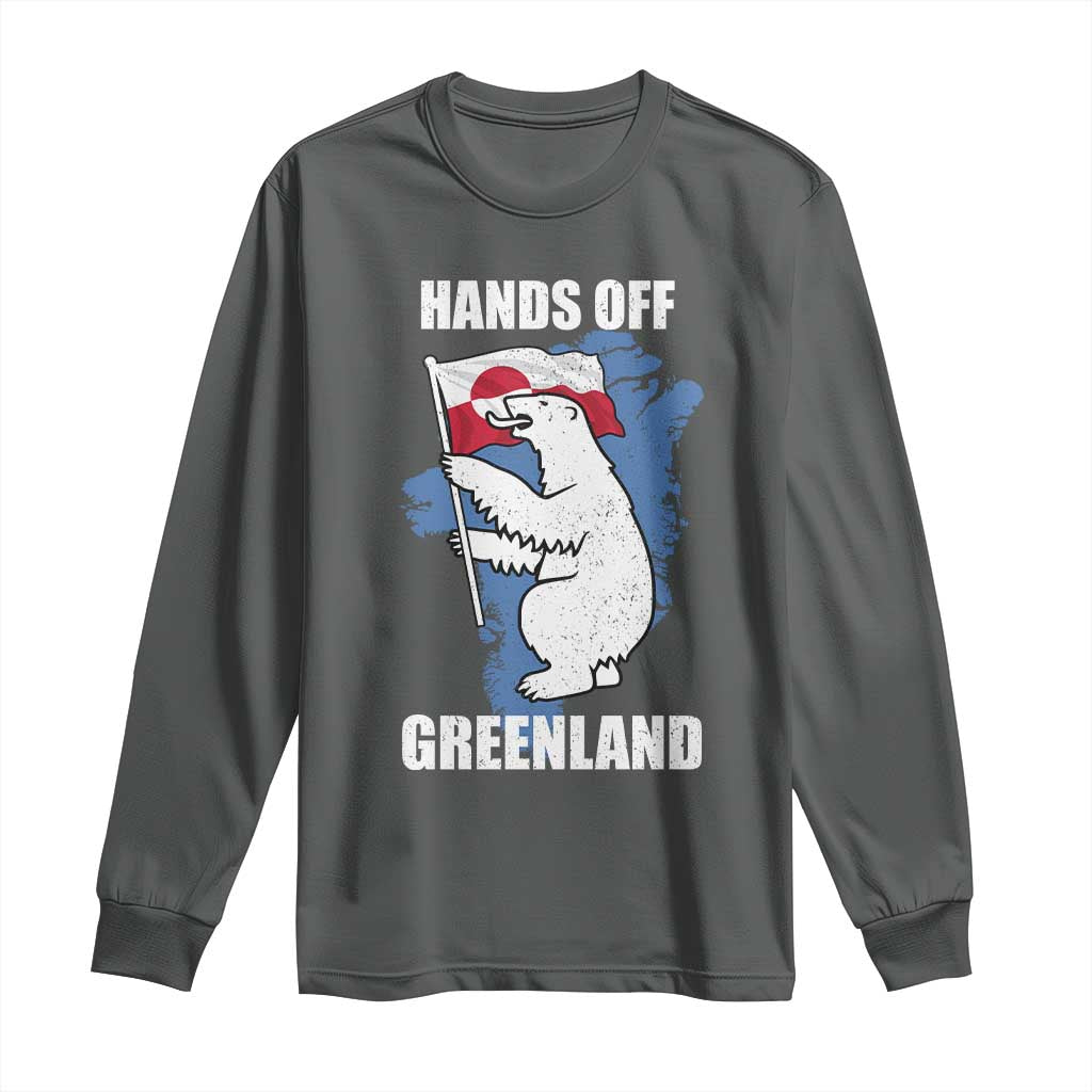Hands Off Greenland Protest Long Sleeve Shirt Support Greenland Bear Holding Flag