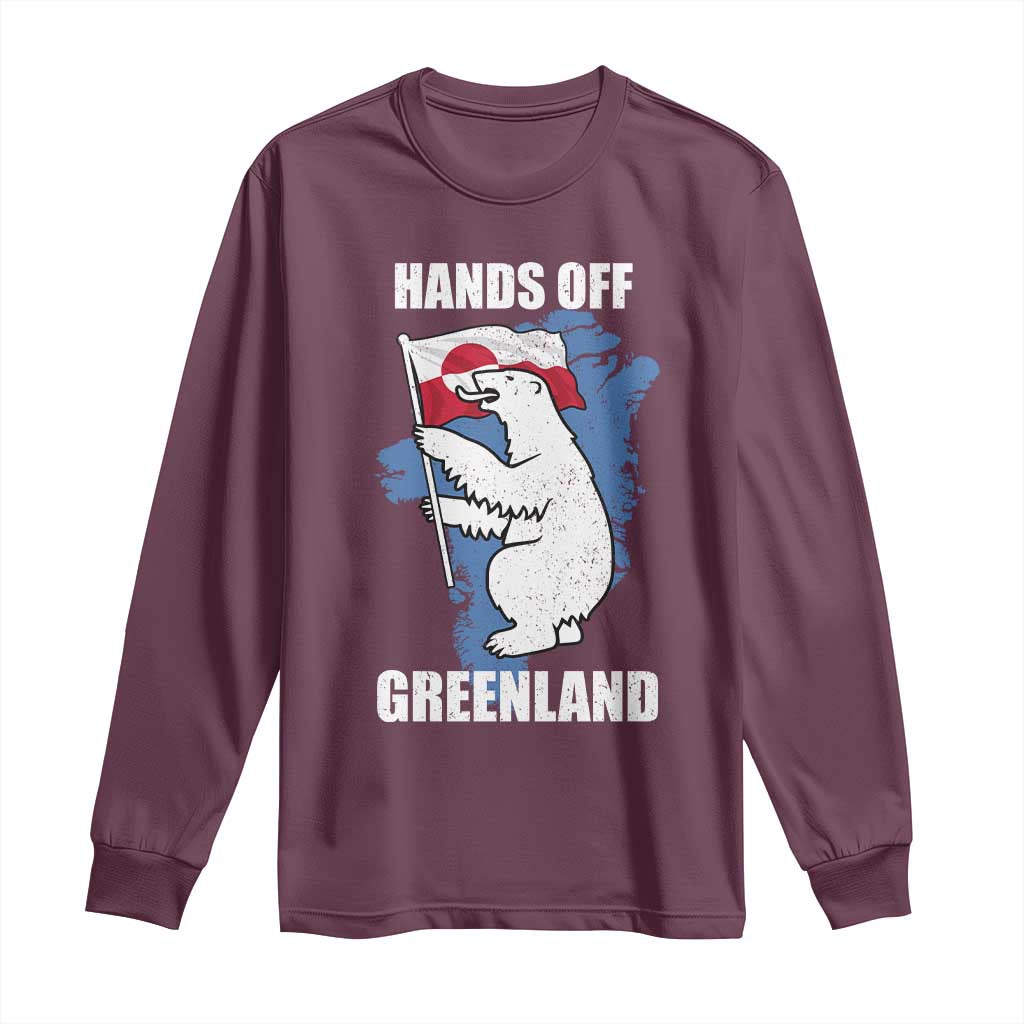 Hands Off Greenland Protest Long Sleeve Shirt Support Greenland Bear Holding Flag