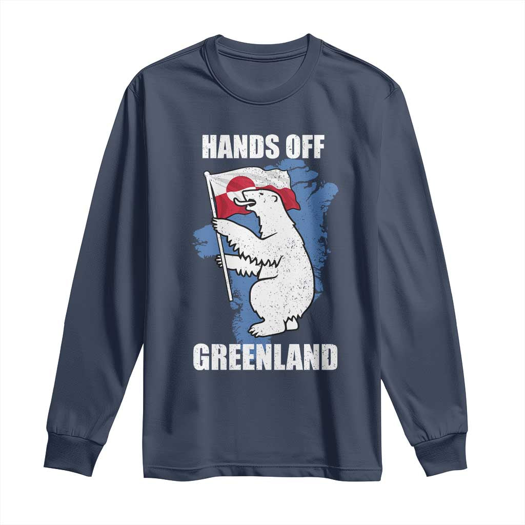 Hands Off Greenland Protest Long Sleeve Shirt Support Greenland Bear Holding Flag