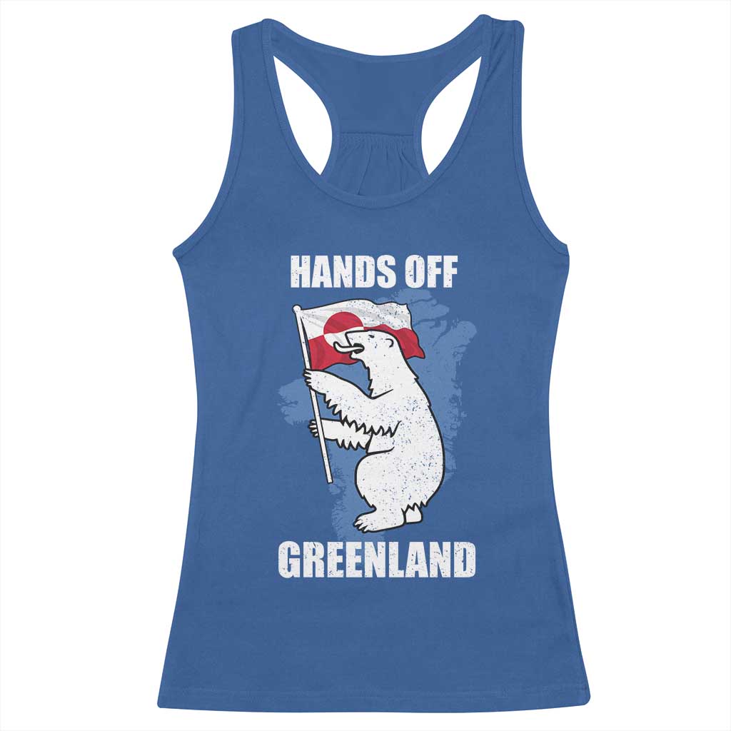 Hands Off Greenland Protest Racerback Tank Top Support Greenland Bear Holding Flag