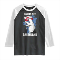Hands Off Greenland Protest Raglan Shirt Support Greenland Bear Holding Flag