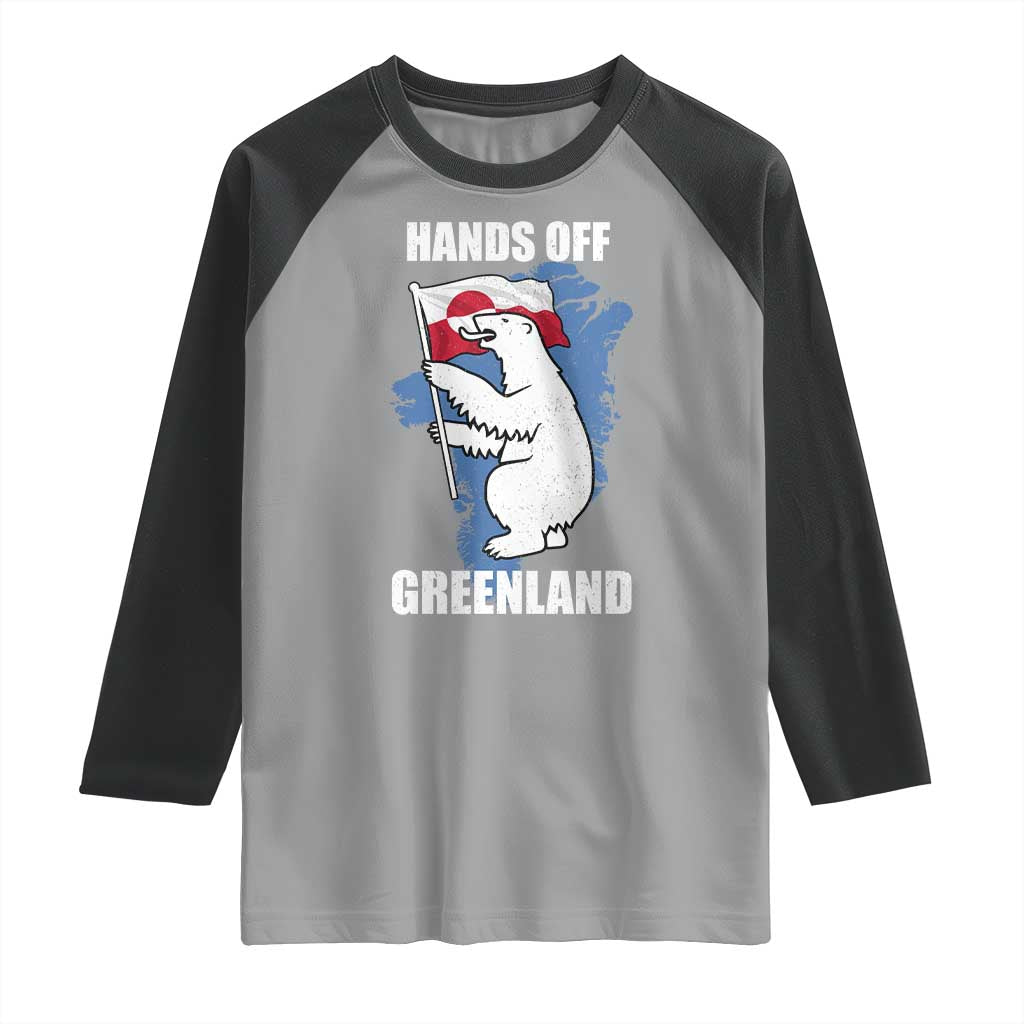 Hands Off Greenland Protest Raglan Shirt Support Greenland Bear Holding Flag