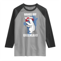 Hands Off Greenland Protest Raglan Shirt Support Greenland Bear Holding Flag