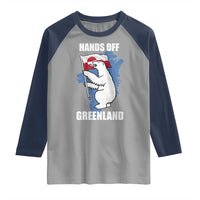 Hands Off Greenland Protest Raglan Shirt Support Greenland Bear Holding Flag
