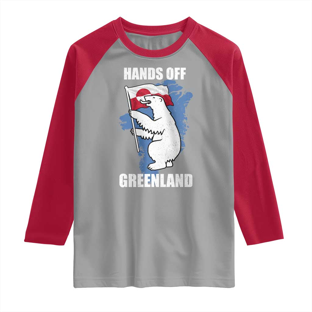 Hands Off Greenland Protest Raglan Shirt Support Greenland Bear Holding Flag