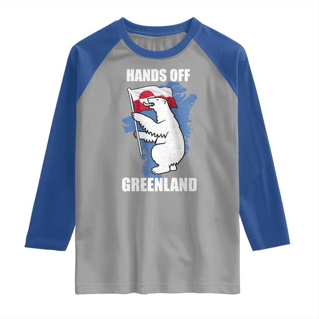 Hands Off Greenland Protest Raglan Shirt Support Greenland Bear Holding Flag