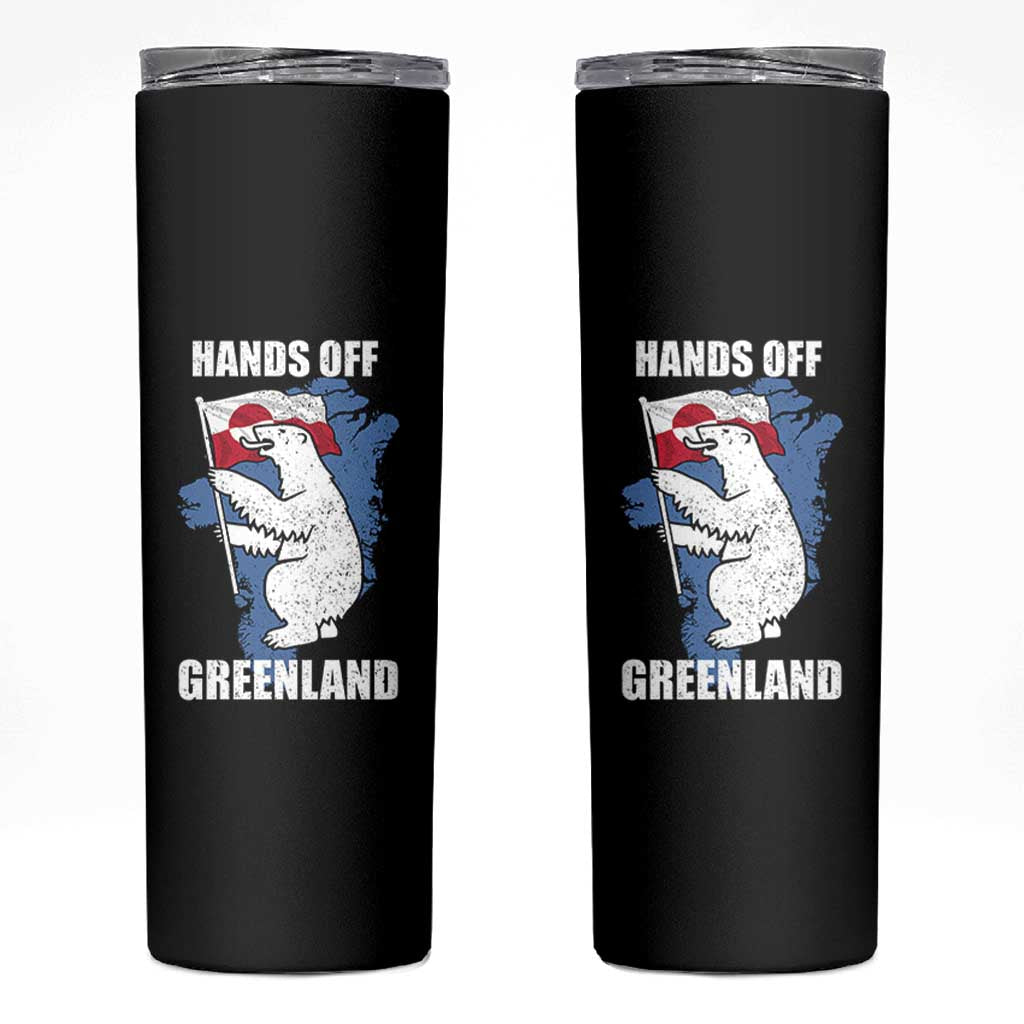 Hands Off Greenland Protest Skinny Tumbler Support Greenland Bear Holding Flag