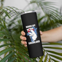 Hands Off Greenland Protest Skinny Tumbler Support Greenland Bear Holding Flag