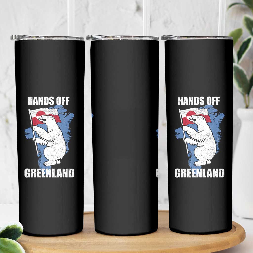 Hands Off Greenland Protest Skinny Tumbler Support Greenland Bear Holding Flag
