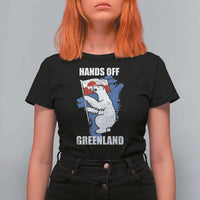 Hands Off Greenland Protest T Shirt For Women Support Greenland Bear Holding Flag