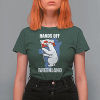 Hands Off Greenland Protest T Shirt For Women Support Greenland Bear Holding Flag