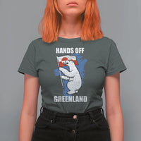 Hands Off Greenland Protest T Shirt For Women Support Greenland Bear Holding Flag