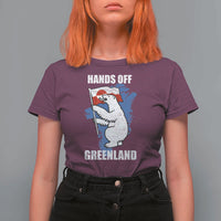Hands Off Greenland Protest T Shirt For Women Support Greenland Bear Holding Flag