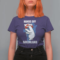 Hands Off Greenland Protest T Shirt For Women Support Greenland Bear Holding Flag