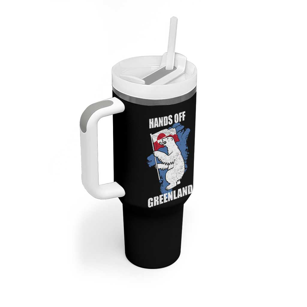 Hands Off Greenland Protest Tumbler With Handle Support Greenland Bear Holding Flag