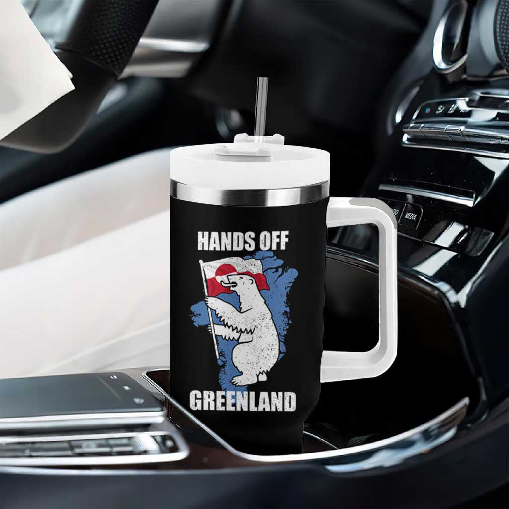 Hands Off Greenland Protest Tumbler With Handle Support Greenland Bear Holding Flag