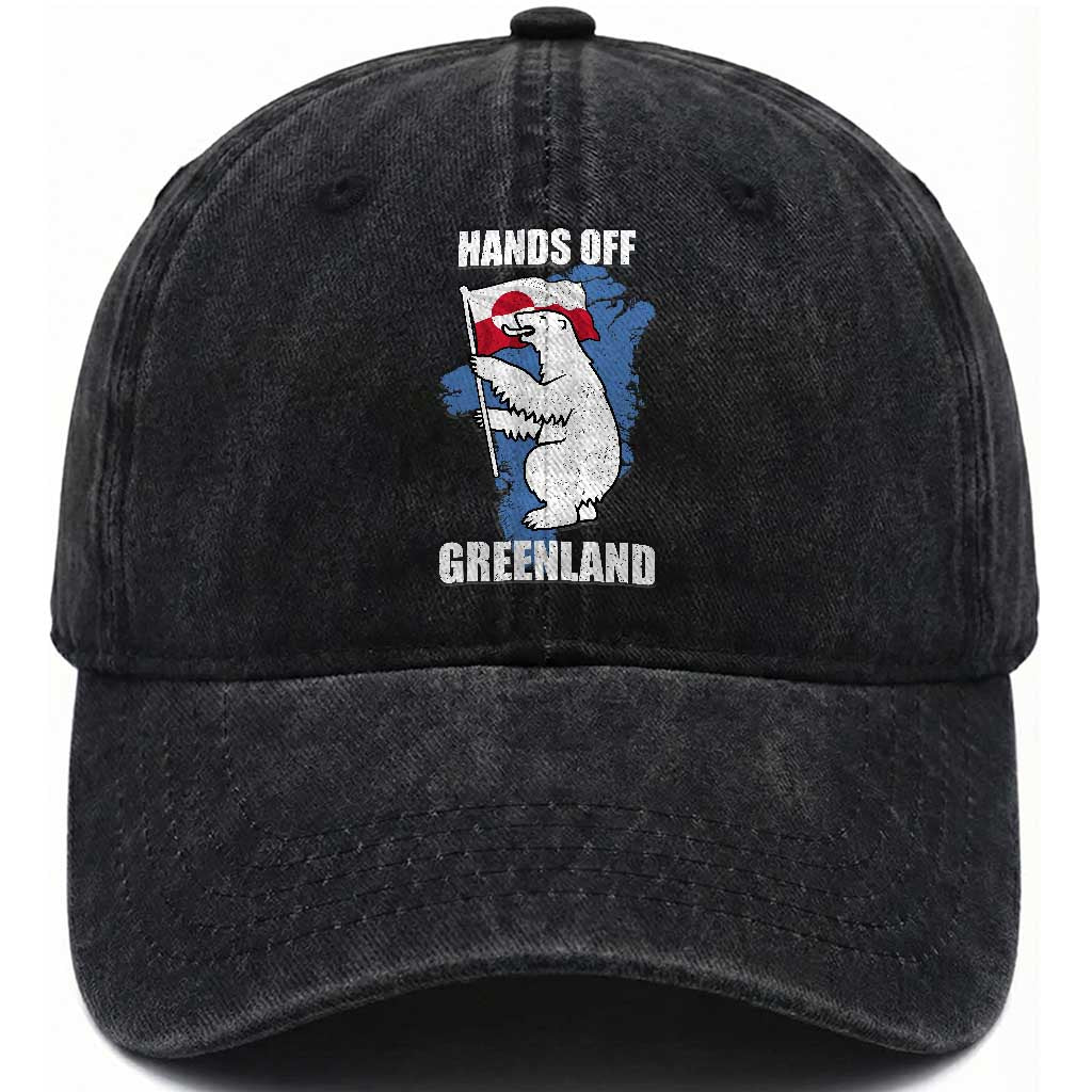 Hands Off Greenland Protest Washed Cotton Baseball Cap Support Greenland Bear Holding Flag