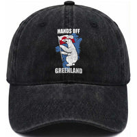 Hands Off Greenland Protest Washed Cotton Baseball Cap Support Greenland Bear Holding Flag