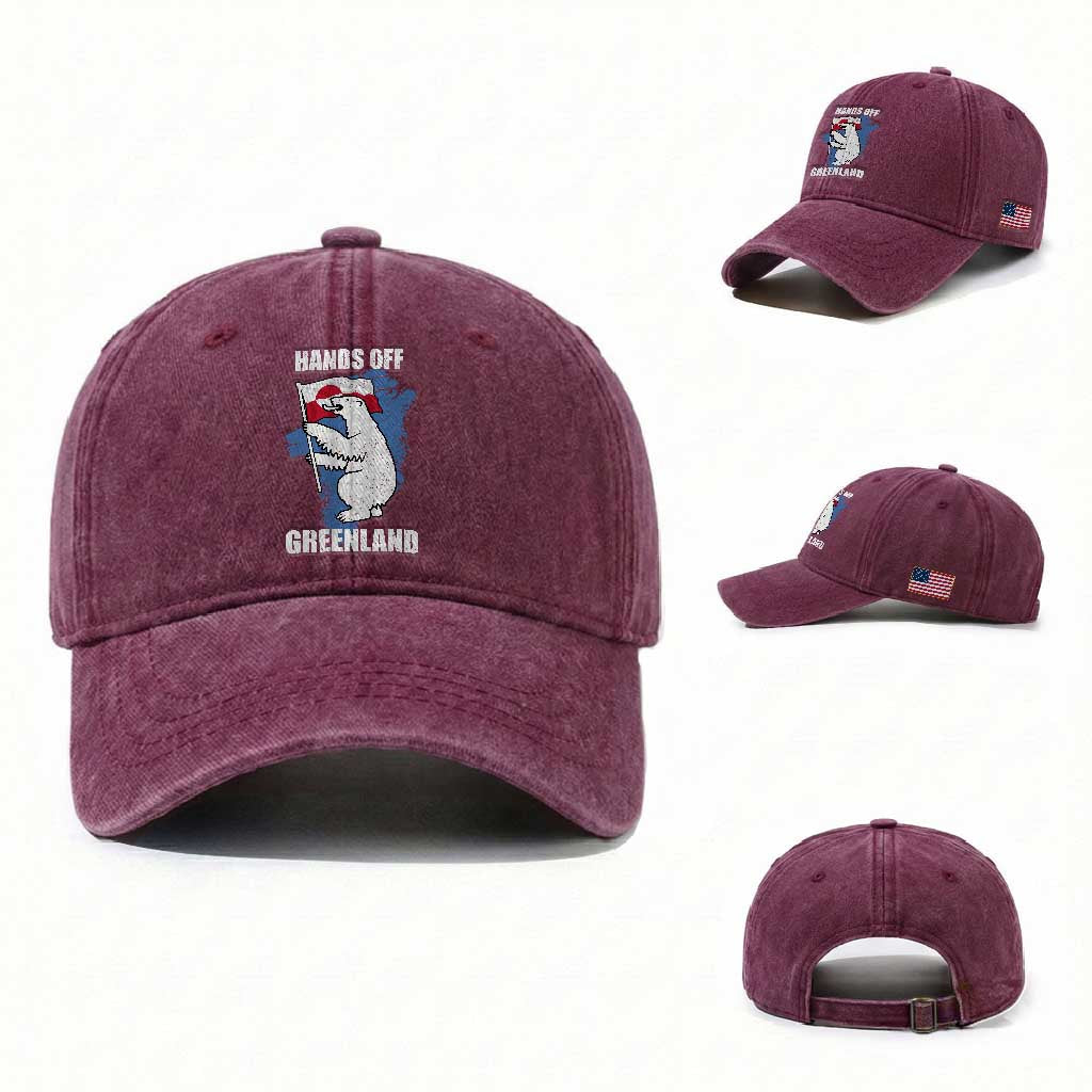 Hands Off Greenland Protest Washed Cotton Baseball Cap Support Greenland Bear Holding Flag
