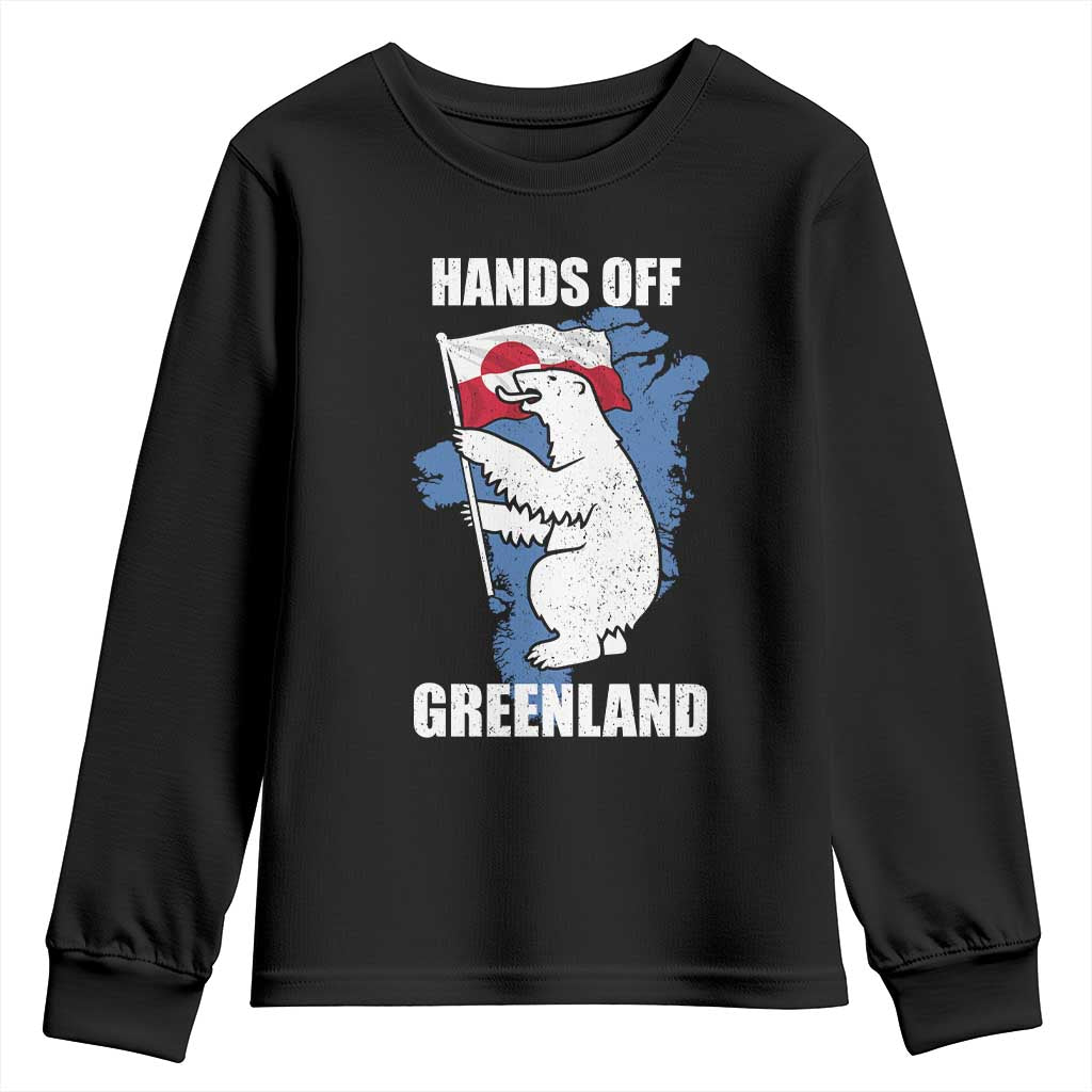 Hands Off Greenland Protest Youth Sweatshirt Support Greenland Bear Holding Flag