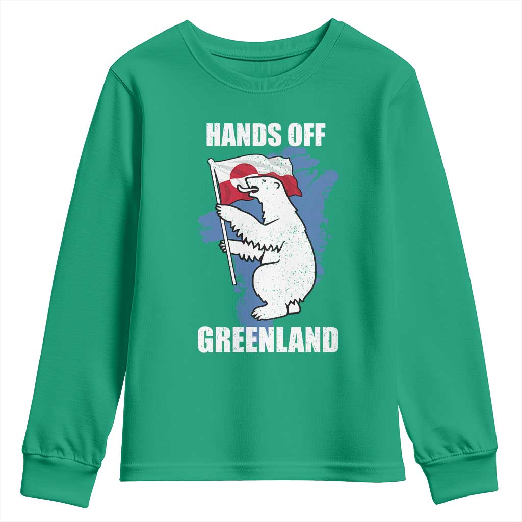 Hands Off Greenland Protest Youth Sweatshirt Support Greenland Bear Holding Flag