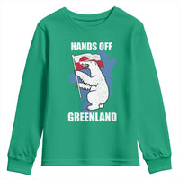 Hands Off Greenland Protest Youth Sweatshirt Support Greenland Bear Holding Flag