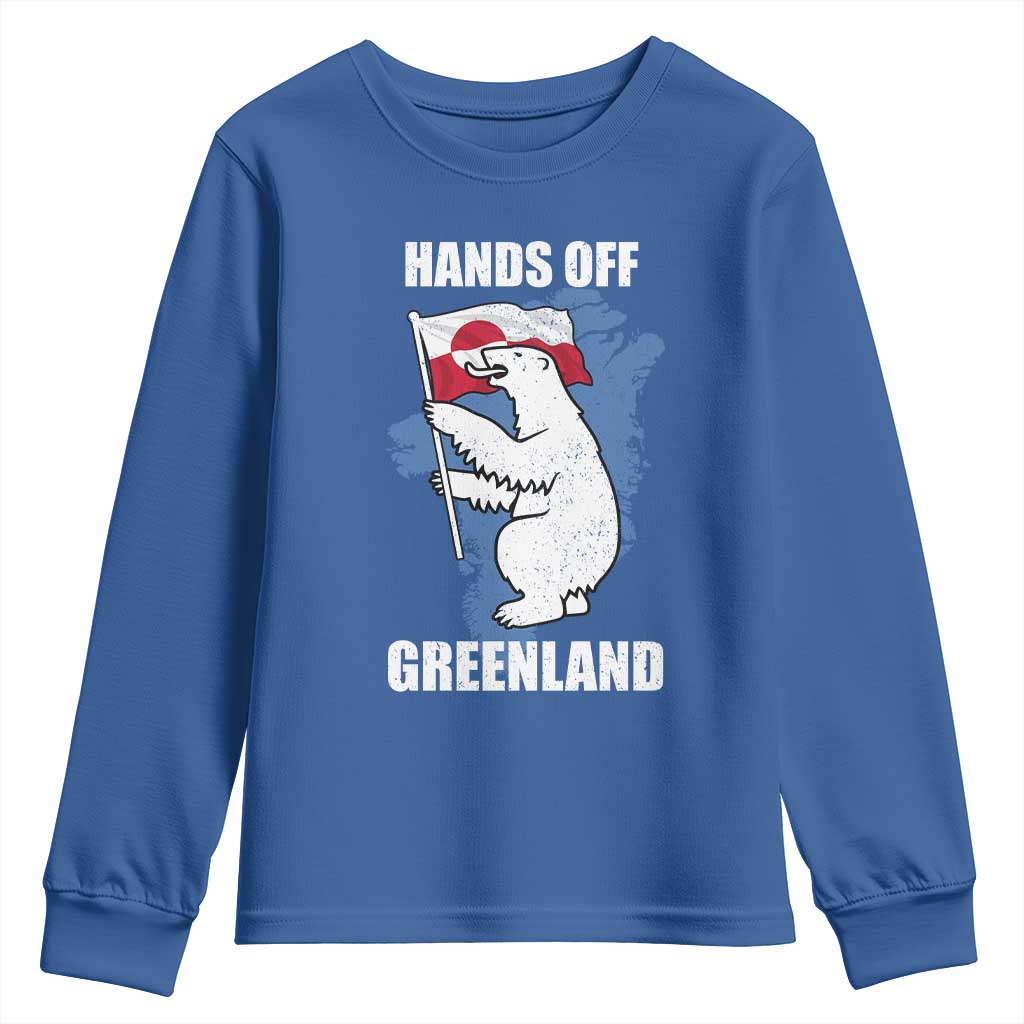 Hands Off Greenland Protest Youth Sweatshirt Support Greenland Bear Holding Flag