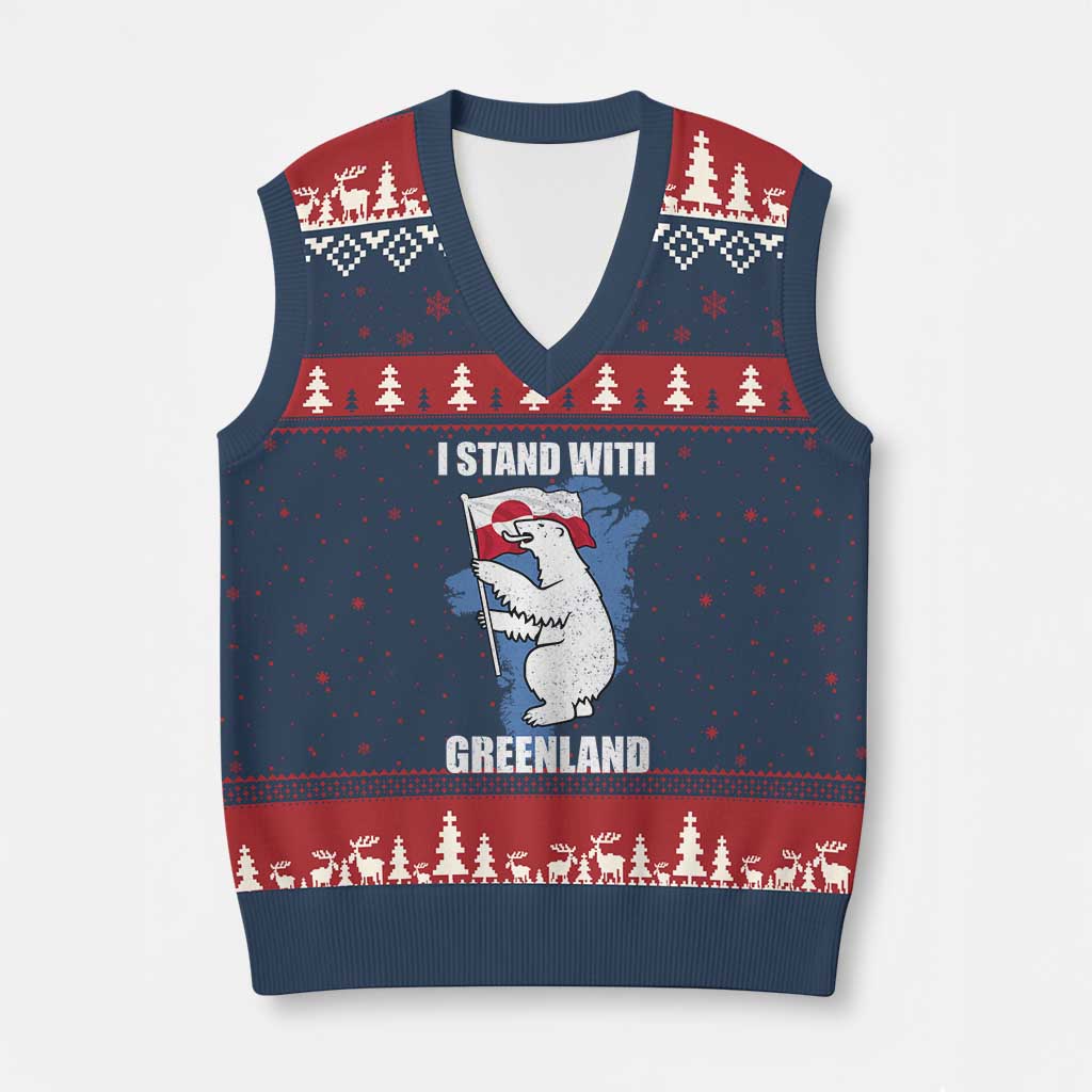 I Stand With Greenland V-Neck Knit Sweater Vest Polar Bear Greenland Protest