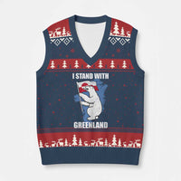 I Stand With Greenland V-Neck Knit Sweater Vest Polar Bear Greenland Protest