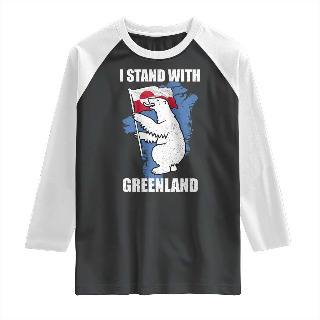 I Stand With Greenland Raglan Shirt Polar Bear Greenland Protest