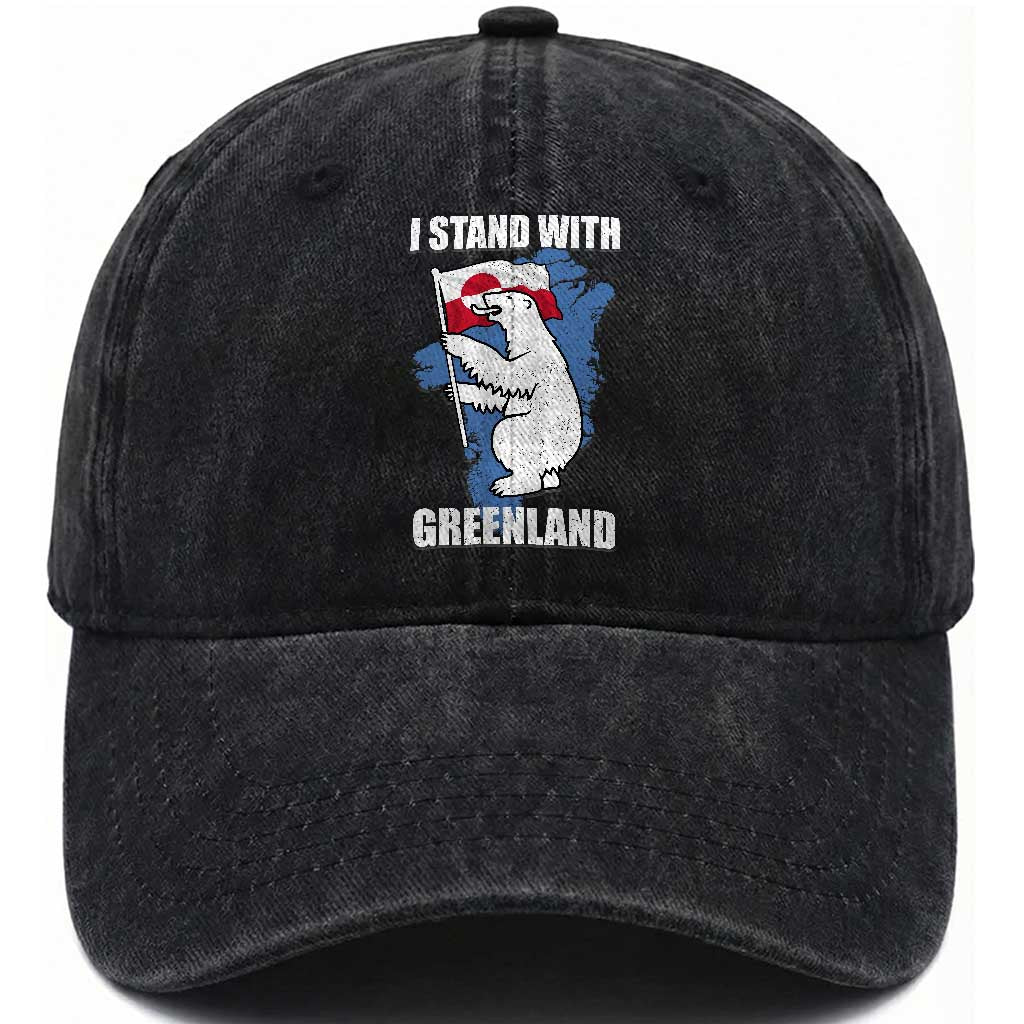 I Stand With Greenland Washed Cotton Baseball Cap Polar Bear Greenland Protest