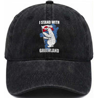 I Stand With Greenland Washed Cotton Baseball Cap Polar Bear Greenland Protest
