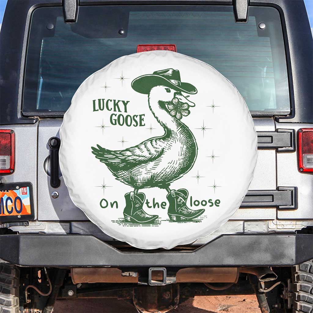 Funny St Patrick's Day Lucky Goose On The Loose Spare Tire Cover Cowboy Goose Shamrock