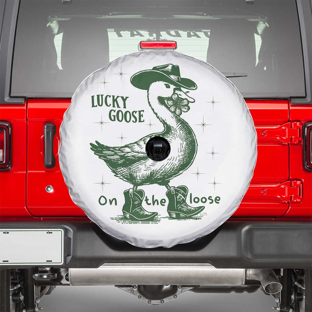 Funny St Patrick's Day Lucky Goose On The Loose Spare Tire Cover Cowboy Goose Shamrock