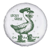 Funny St Patrick's Day Lucky Goose On The Loose Spare Tire Cover Cowboy Goose Shamrock