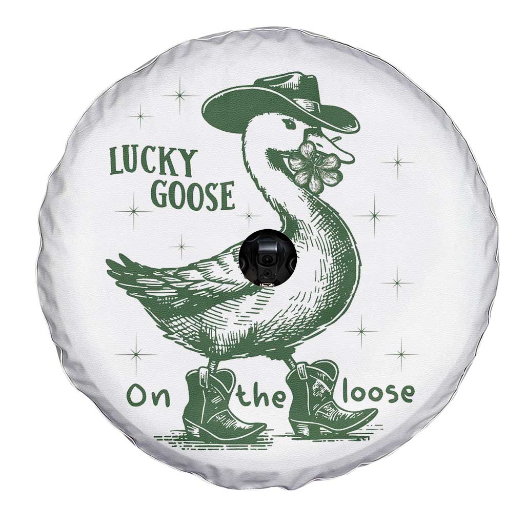 Funny St Patrick's Day Lucky Goose On The Loose Spare Tire Cover Cowboy Goose Shamrock