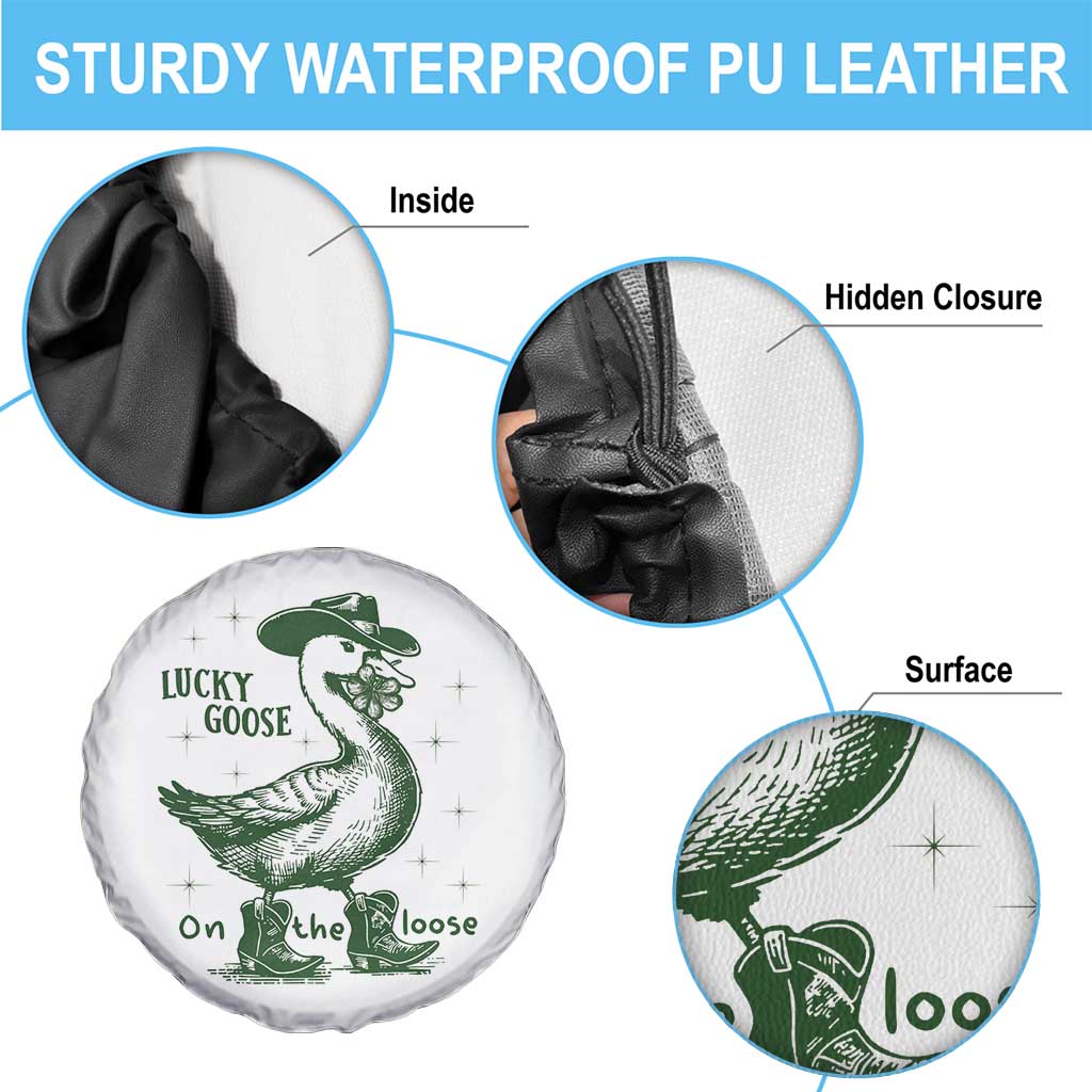 Funny St Patrick's Day Lucky Goose On The Loose Spare Tire Cover Cowboy Goose Shamrock