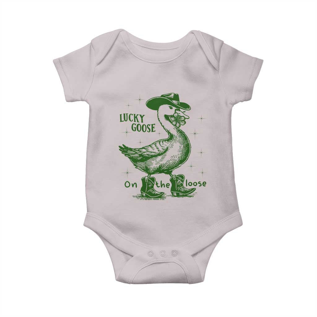Funny St Patrick's Day Lucky Goose On The Loose Baby Onesie Cowboy Goose Shamrock