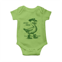 Funny St Patrick's Day Lucky Goose On The Loose Baby Onesie Cowboy Goose Shamrock