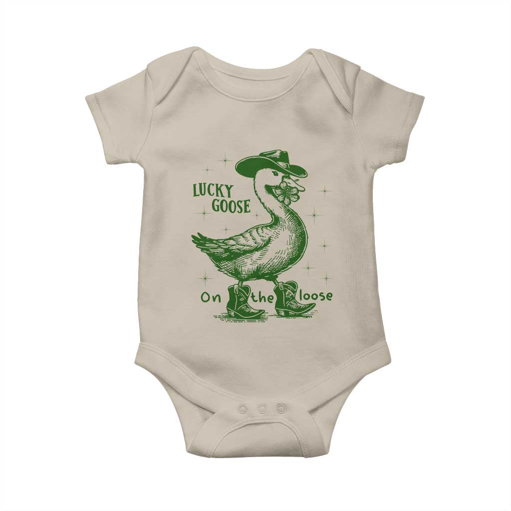 Funny St Patrick's Day Lucky Goose On The Loose Baby Onesie Cowboy Goose Shamrock