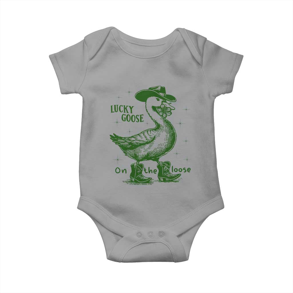 Funny St Patrick's Day Lucky Goose On The Loose Baby Onesie Cowboy Goose Shamrock