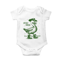 Funny St Patrick's Day Lucky Goose On The Loose Baby Onesie Cowboy Goose Shamrock