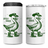 Funny St Patrick's Day Lucky Goose On The Loose 4 in 1 Can Cooler Tumbler Cowboy Goose Shamrock