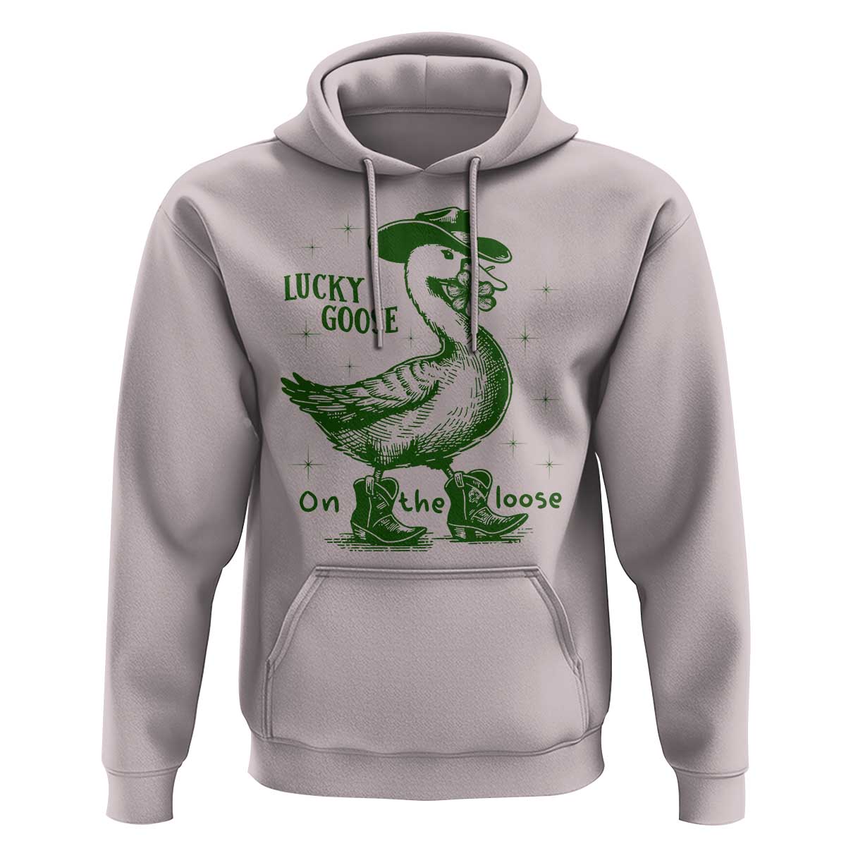 Funny St Patrick's Day Lucky Goose On The Loose Hoodie Cowboy Goose Shamrock