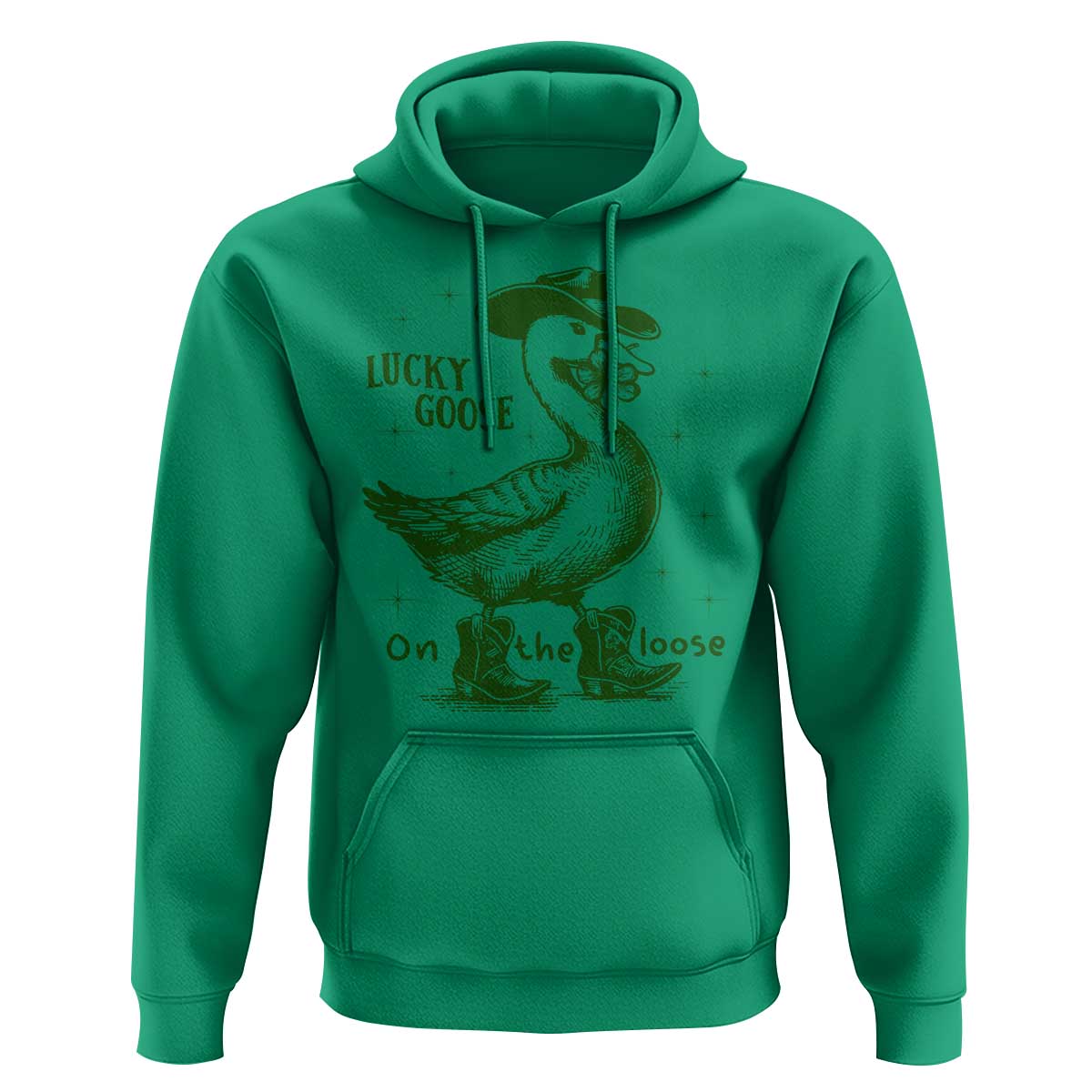 Funny St Patrick's Day Lucky Goose On The Loose Hoodie Cowboy Goose Shamrock