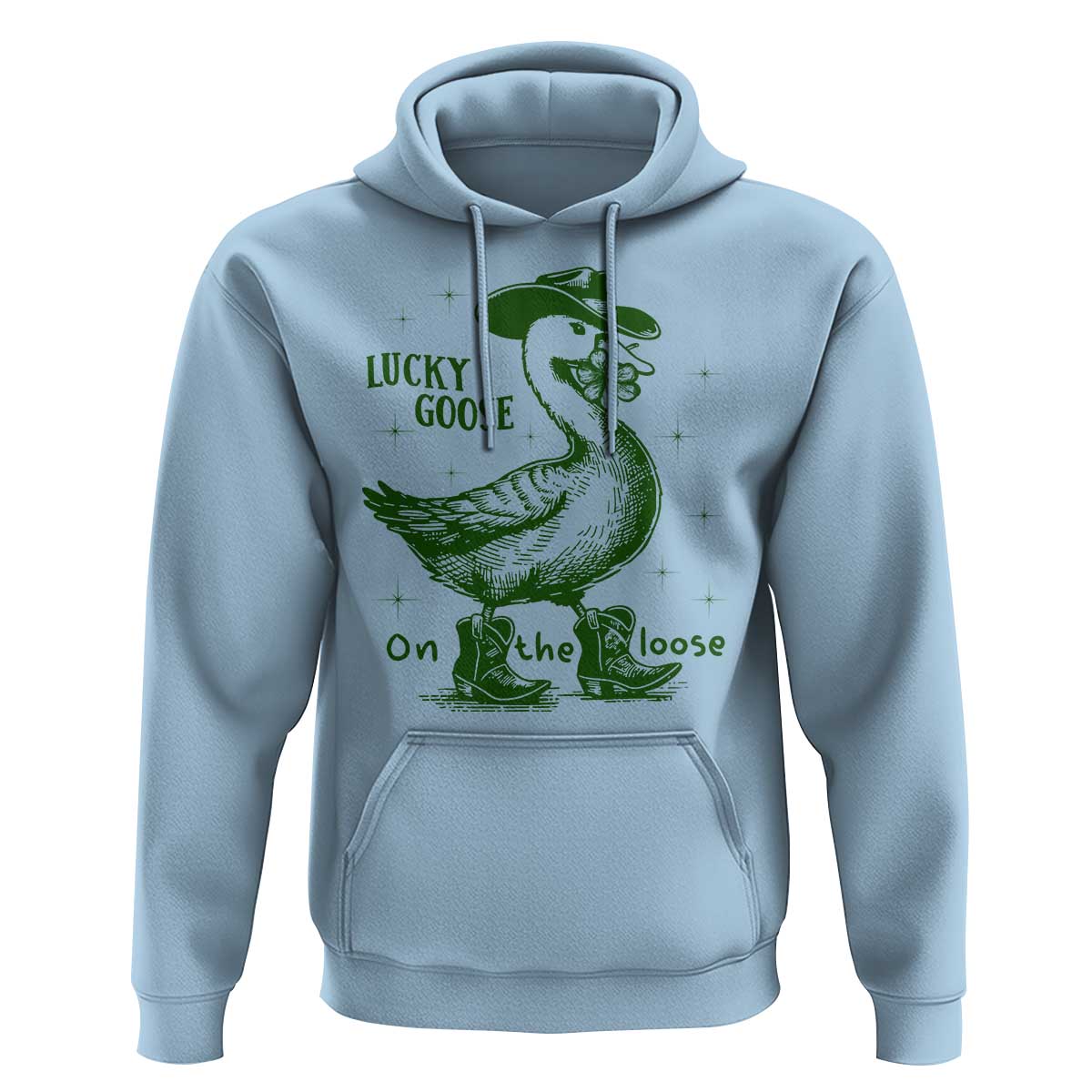 Funny St Patrick's Day Lucky Goose On The Loose Hoodie Cowboy Goose Shamrock